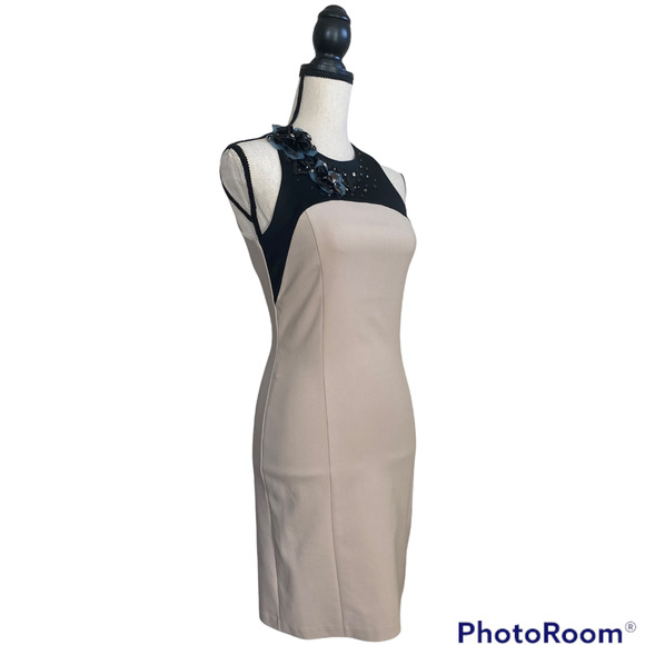 AMEN Beige and Black Embellished Fitted Dress - Picture 9 of 15